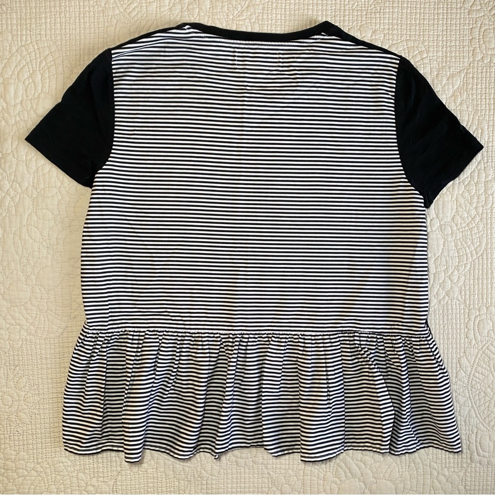 KATE SPADE Broome Street Black Short Sleeve Striped Ruffle Back T-shirt Medium - Picture 6 of 9